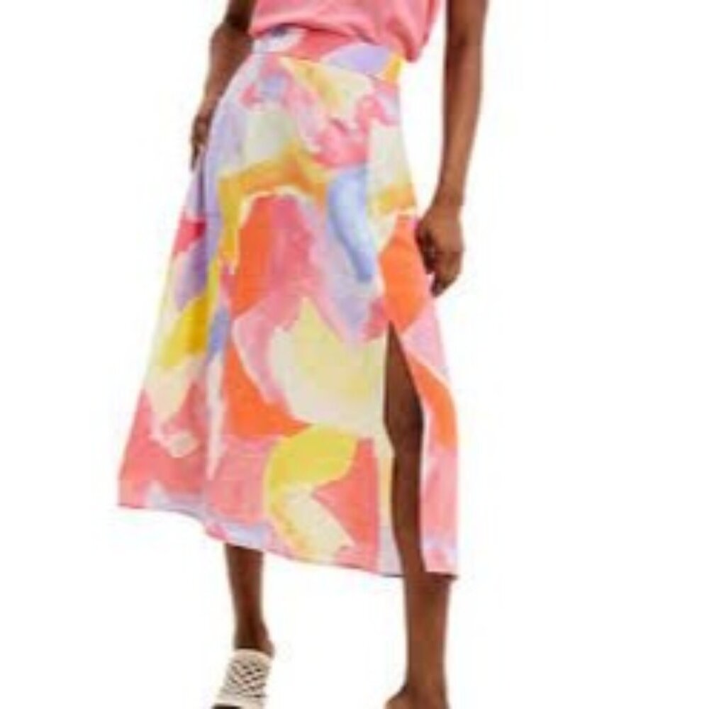 French Connection Women's Isadora Colorful Abstract‎ Midi Slip Skirt Size 12